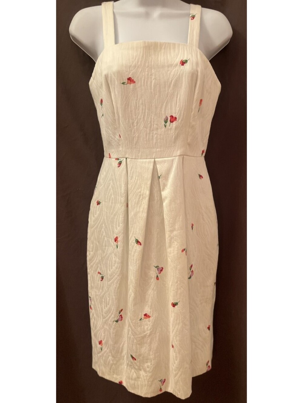 VTG 60s Rockabilly Handmade White Cotton Floral Wiggle Garden Party Dress SZ S